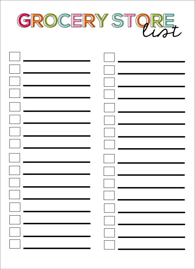 printable blank grocery list