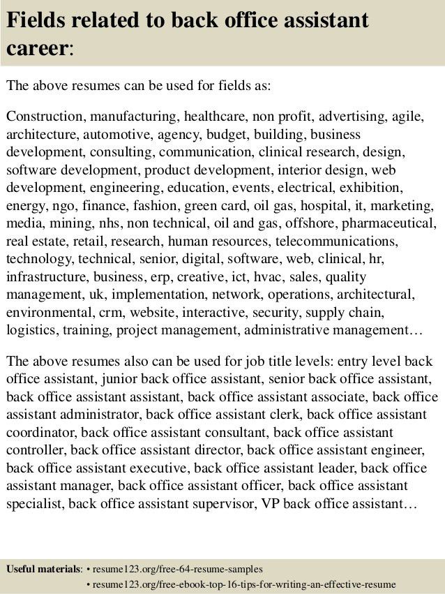 resume format for back office executive