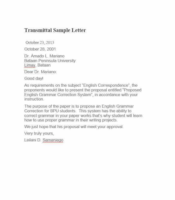 sample letter of transmittal