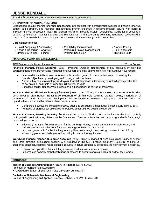 financial advisor sample resumes