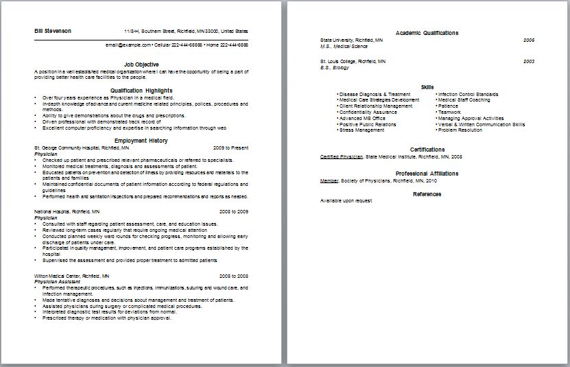 doctor resume sample