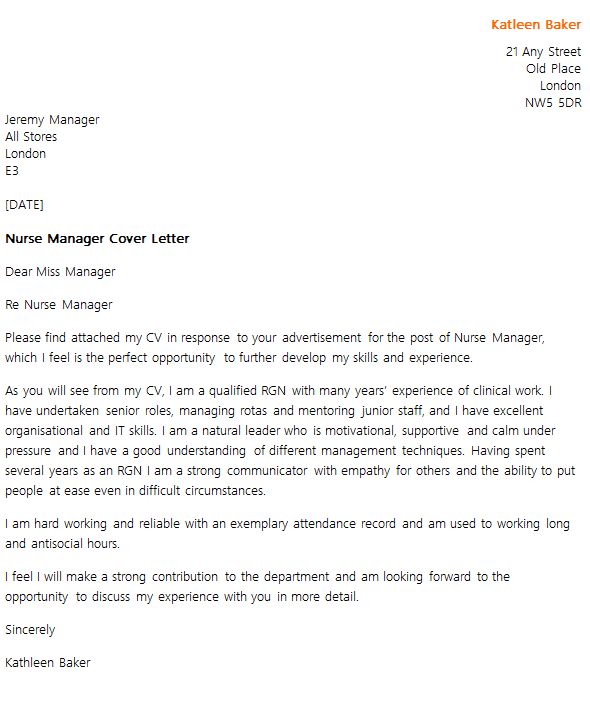 nursery nurse cover letter
