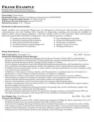 federal jobs resume sample