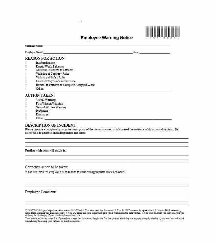 free employee warning notice