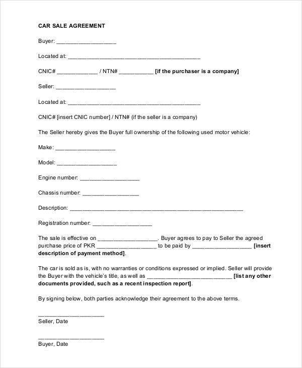 car sale contract with payments template