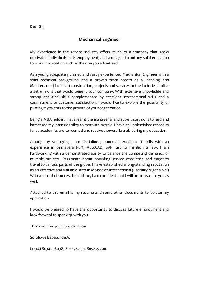 service industry cover letters