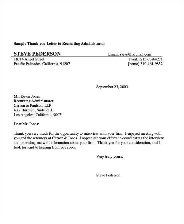 free sample thank you letters after an interview
