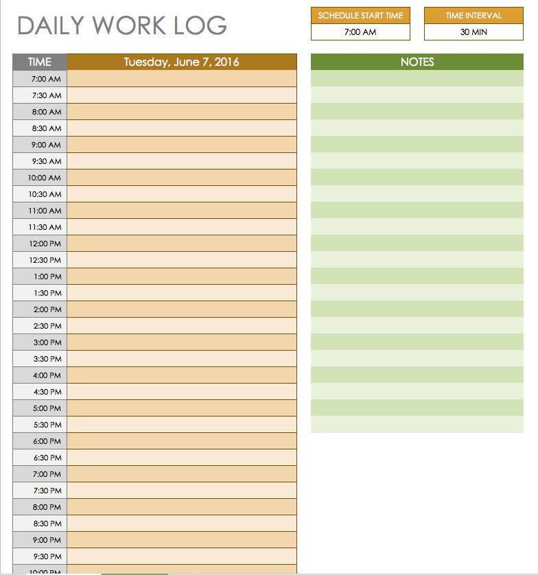 daily work task template