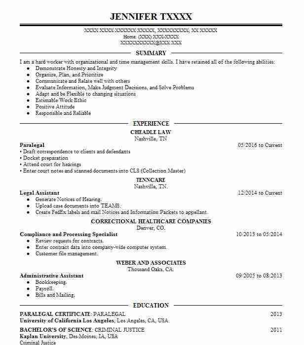 paralegal resume template