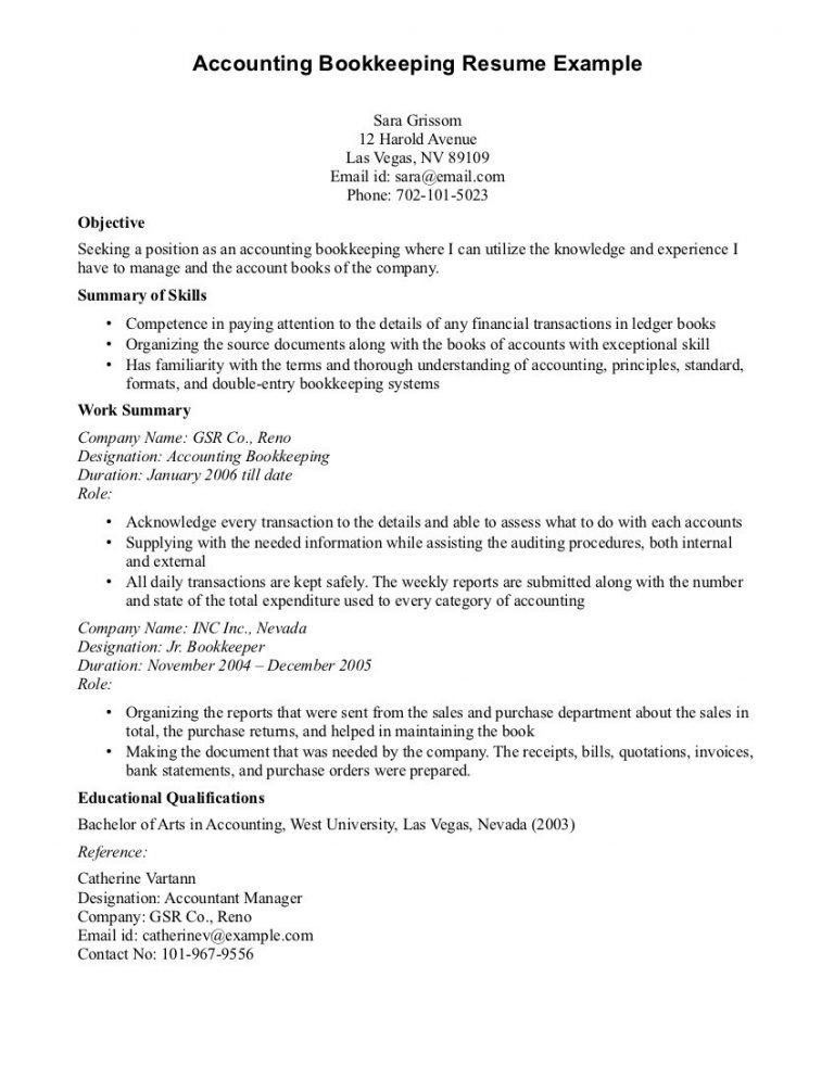 entry level bookkeeper resumes