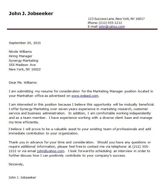 formal cover letters