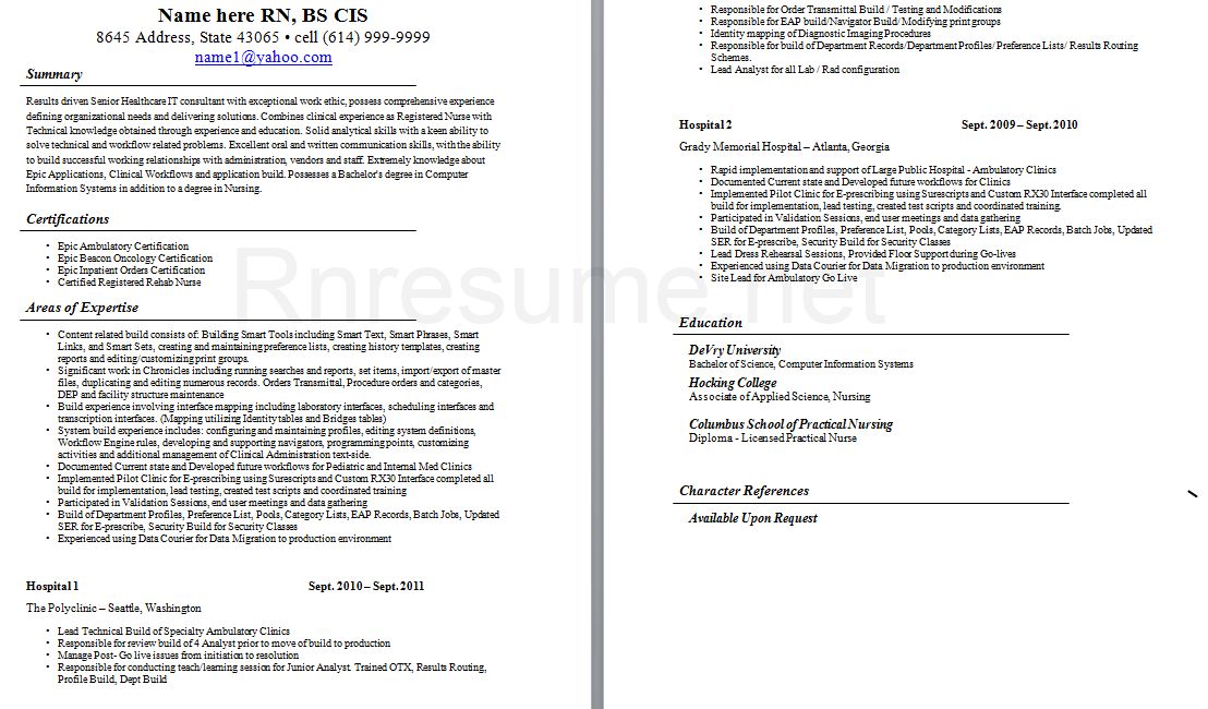 sample icu nurse resume