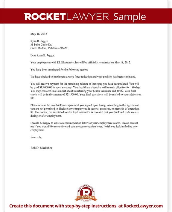 termination letter california