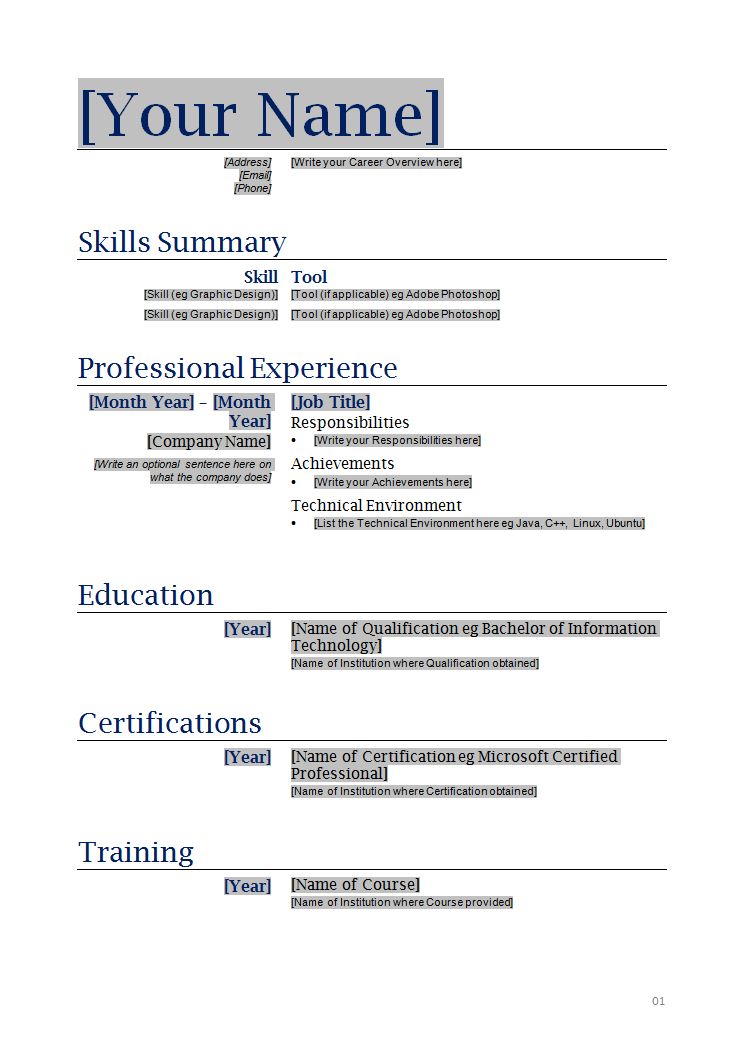 resume template on microsoft word 2010