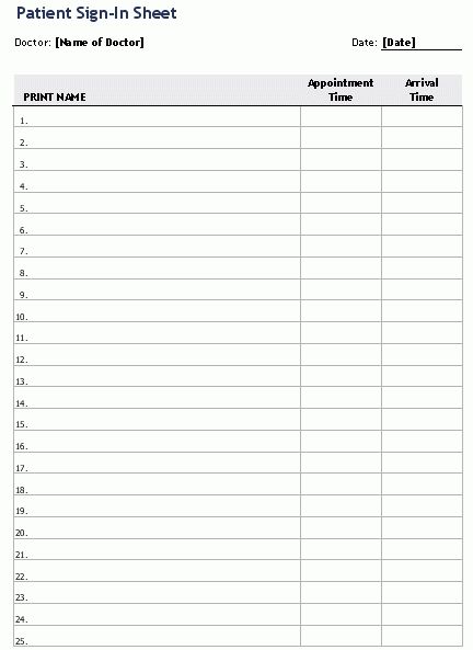 blank sign up sheet