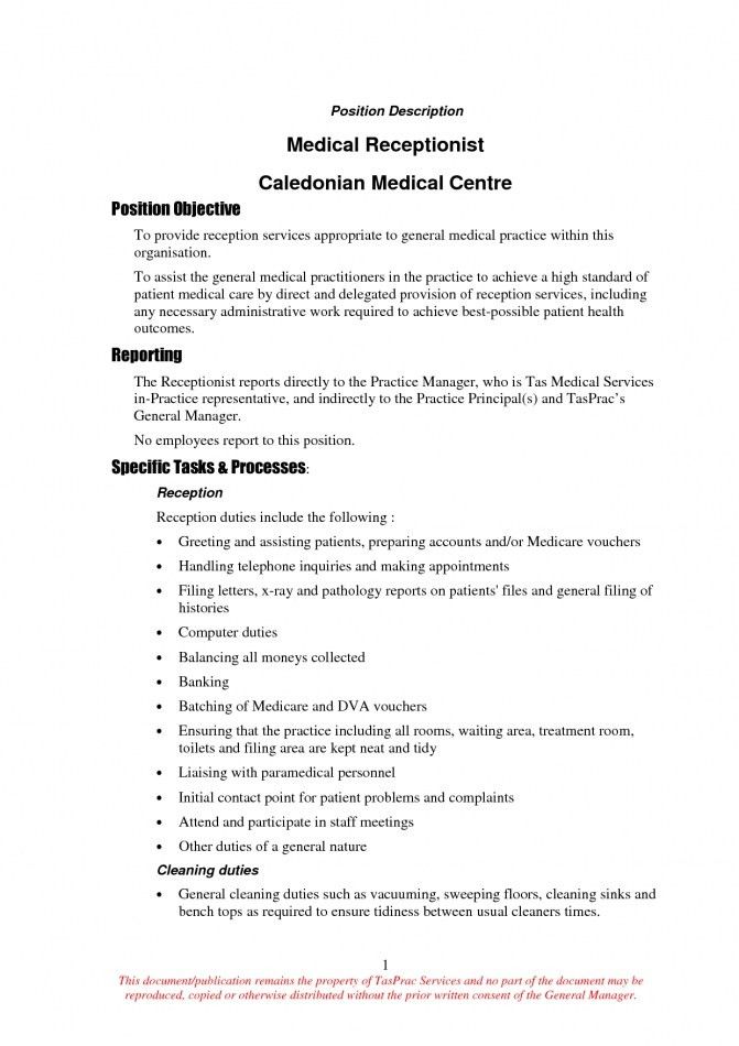 duties of a receptionist for resumes