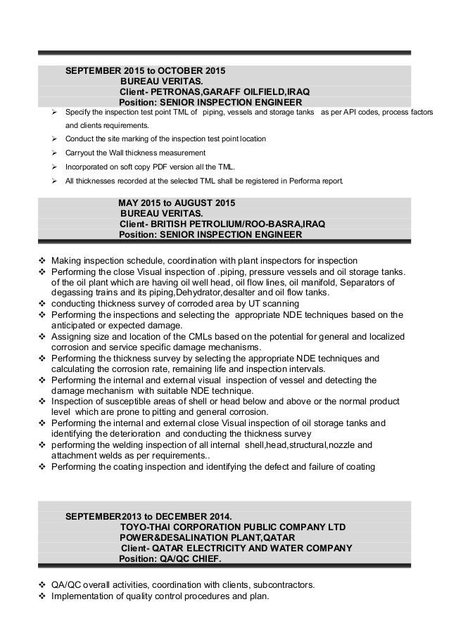 qc inspector resumes