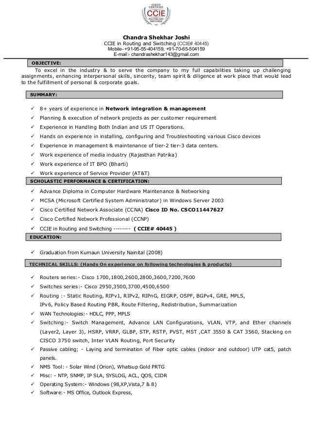 Download cisco certified network engineer sample resume
