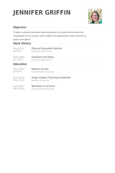 physical education teacher resume