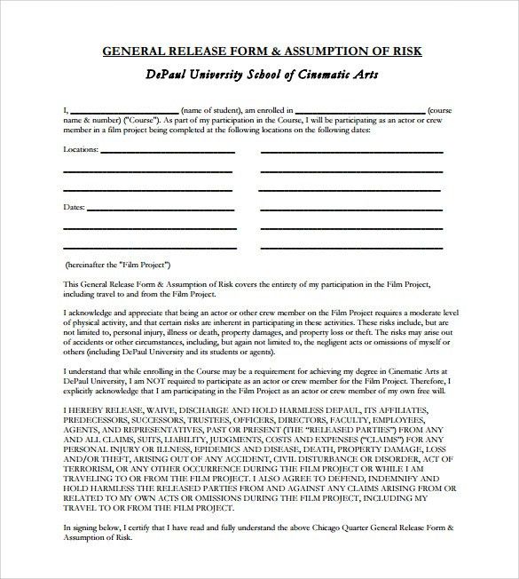 Magnificent Sample General Release Form Ornament - Best Resume