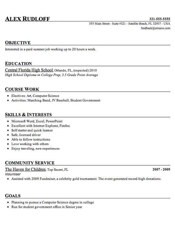 college resume template for high school students