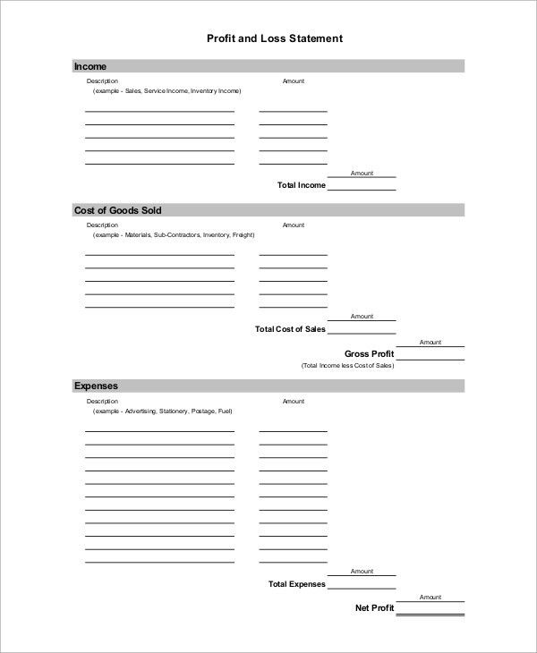 profit and loss statement for self employed excel