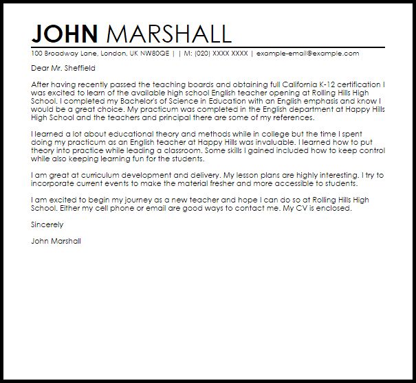 sample cover letter for high school students with no experience