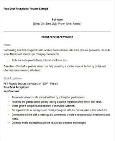 front desk receptionist resumes
