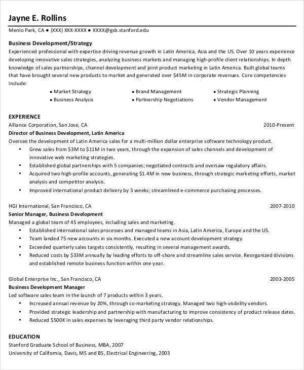 business development manager sample resumes