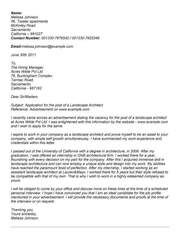 architect cover letter