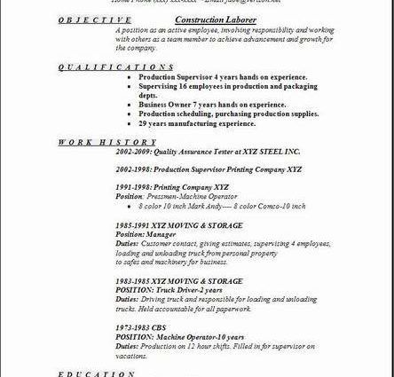 construction worker sample resume