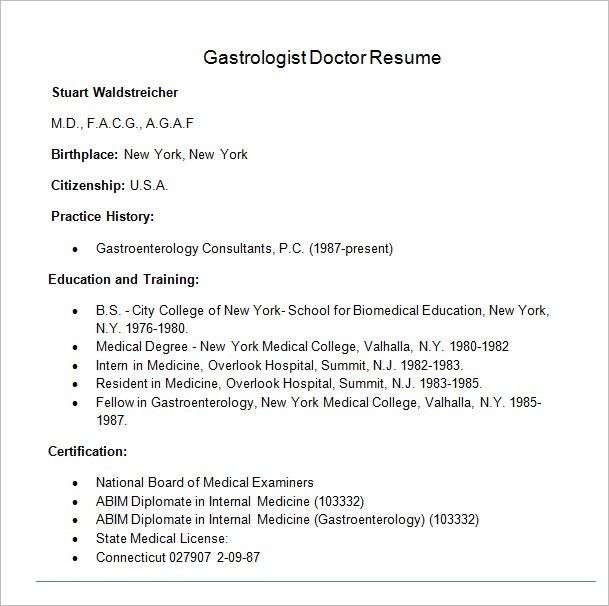 doctor resume template