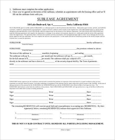 sublease agreement sample