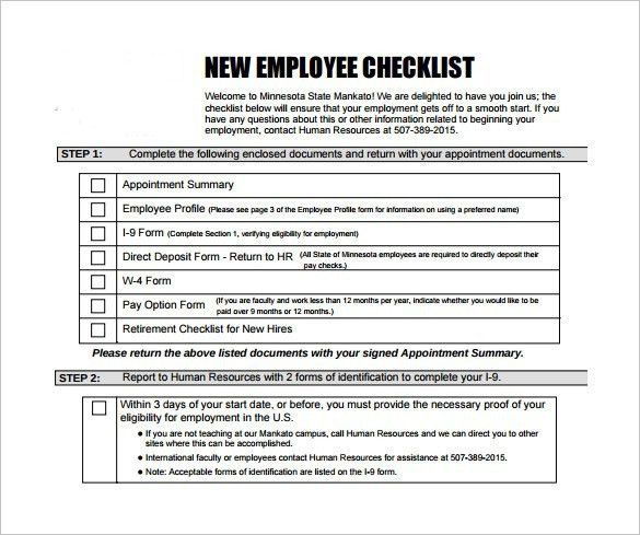 new employee orientation checklist sample