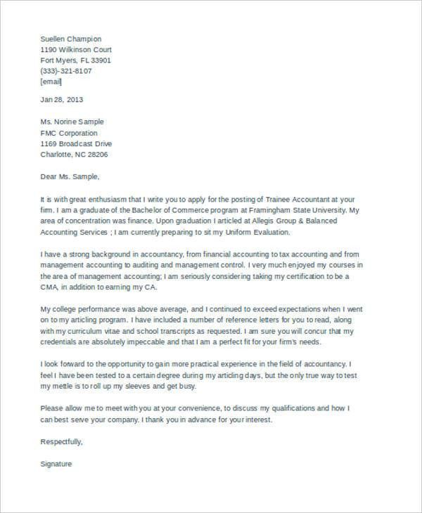 cover letter for trainee accountant