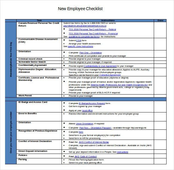 new employee checklist template
