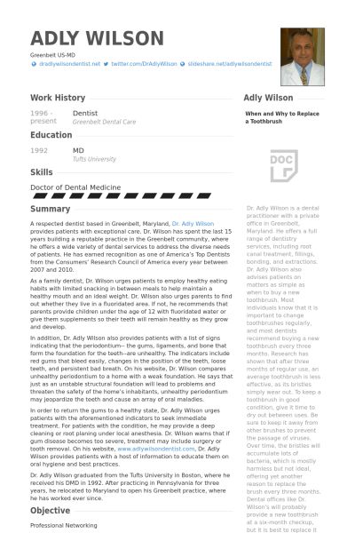 dentist resume templates