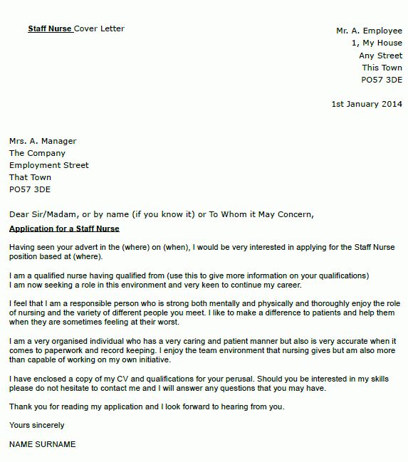 school nurse cover letter