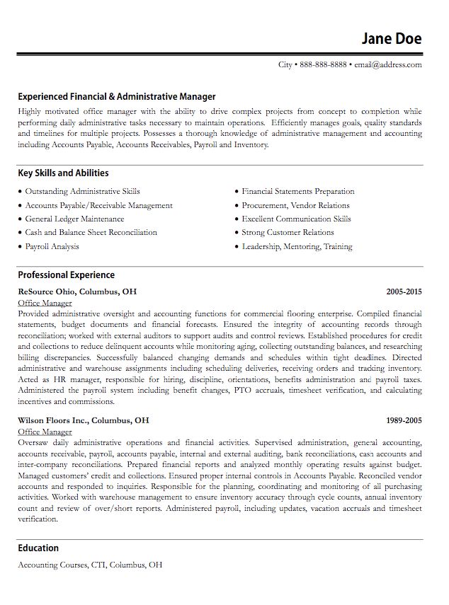 administrative manager resume samples