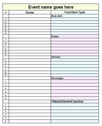halloween potluck signup sheet