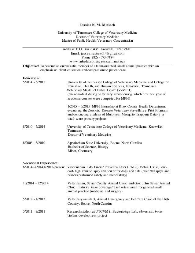 sample veterinary resumes
