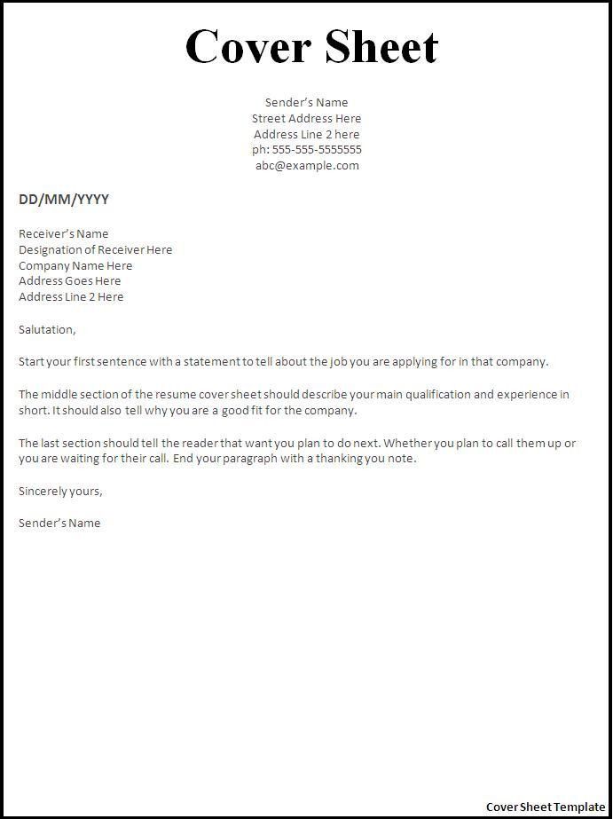 fax cover sheet for resumes