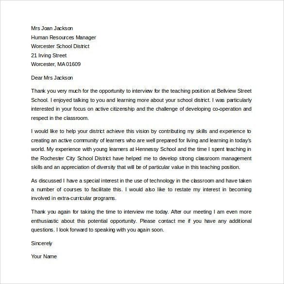 sample thank you letter for teacher appreciation