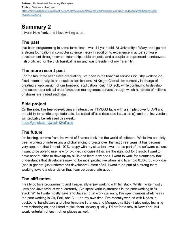 resume professional summary examples