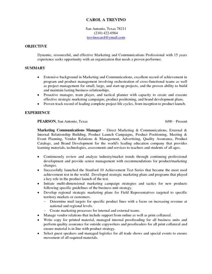 resume objective examples for management