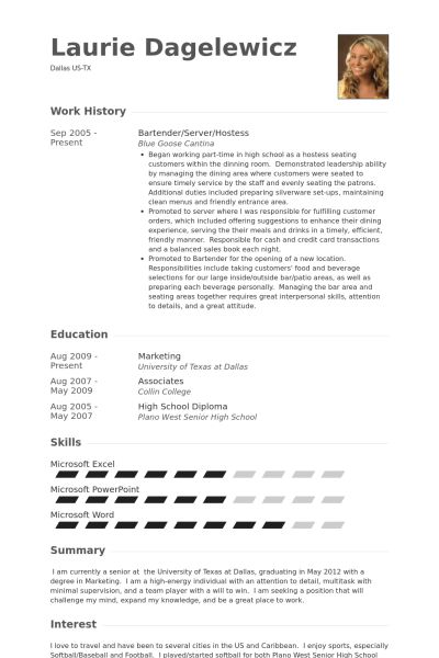 bartender server resume