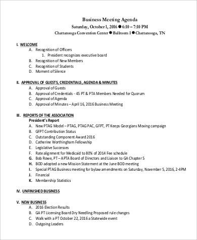 sample of meeting agenda template