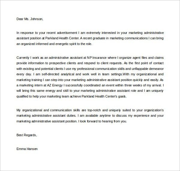 cover letter marketing assistant