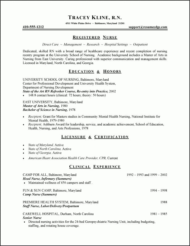 head nurse resume