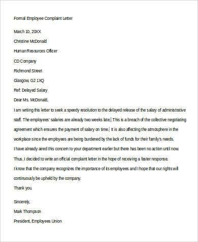 formal complaint letters